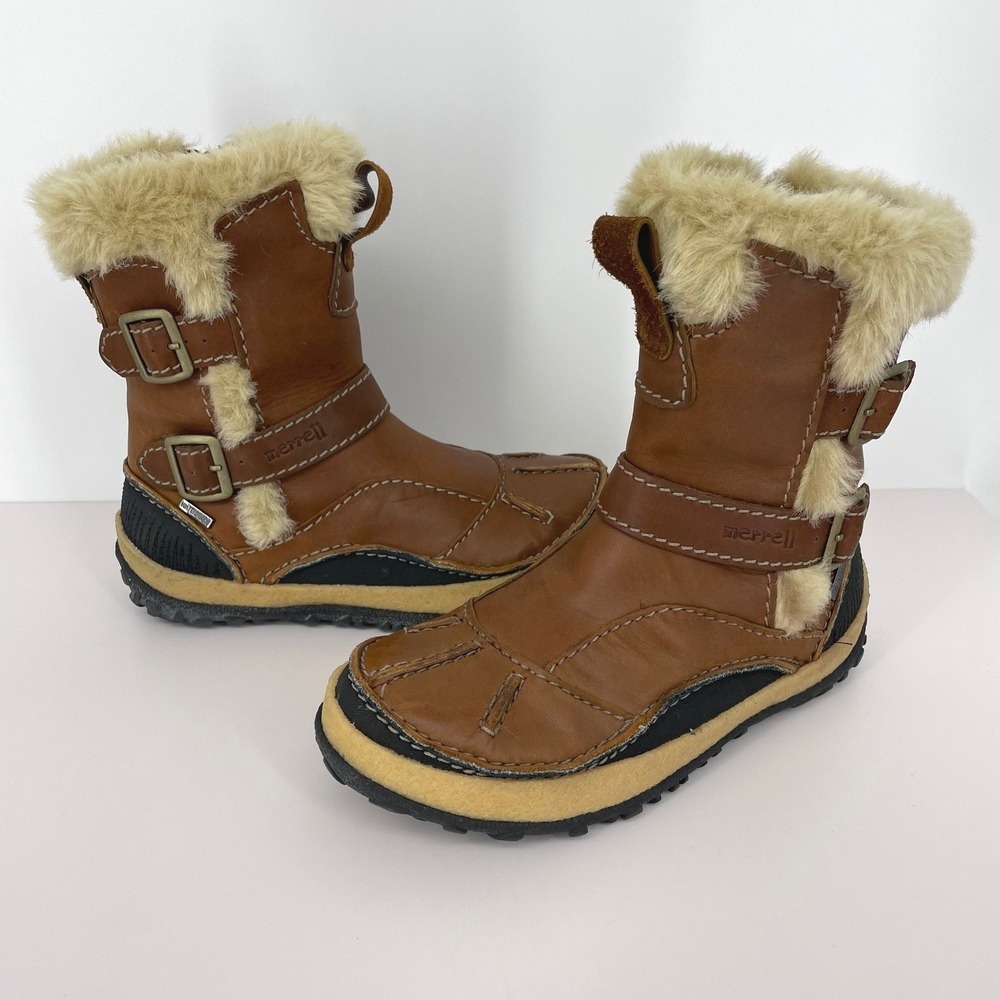Merrell‎ Womens Brown Leather Fur Lined Winter Boots Size 5